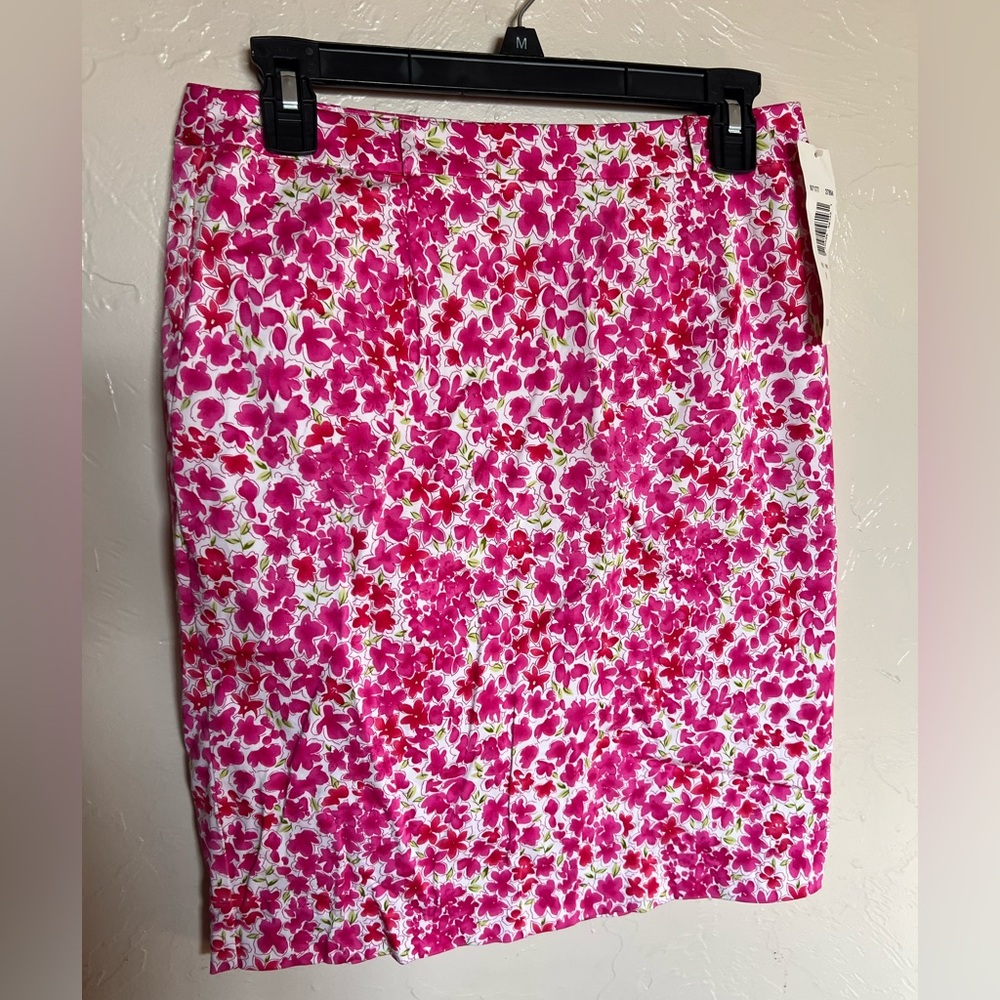 Allison Taylor Skirt‎ Size 8 Pink Red Floral Pull On Unlined Pencil Stretch